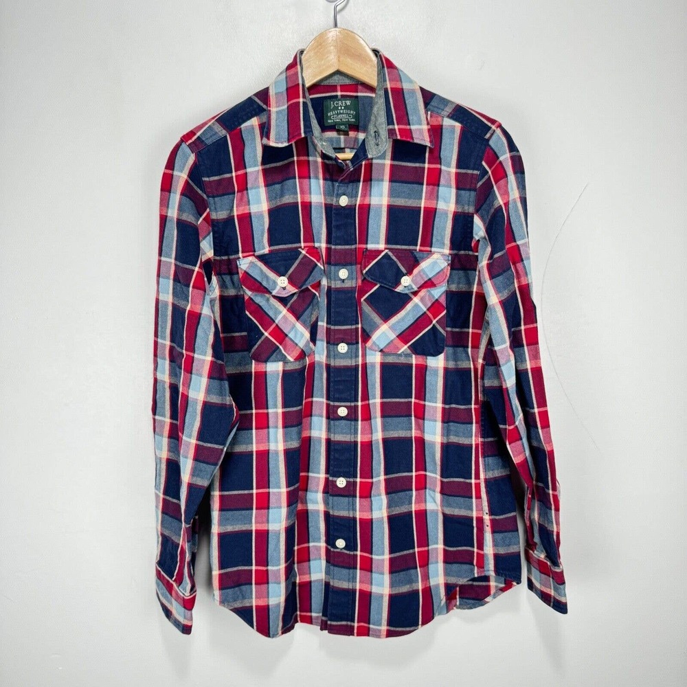 J.Crew Heavyweight Flannel Shirt Men XS Blue Red Plaid